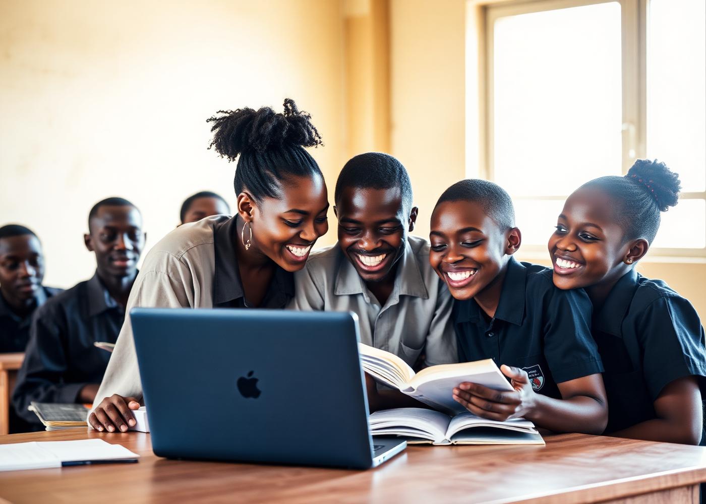 FutureNites collaborating around a laptop and a book